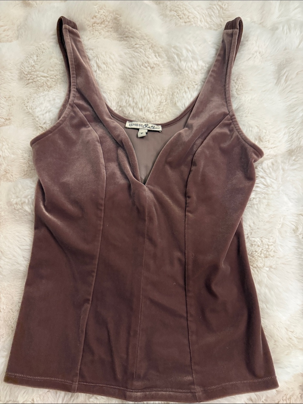 Express Velvet V-Neck Tank Top - Brown